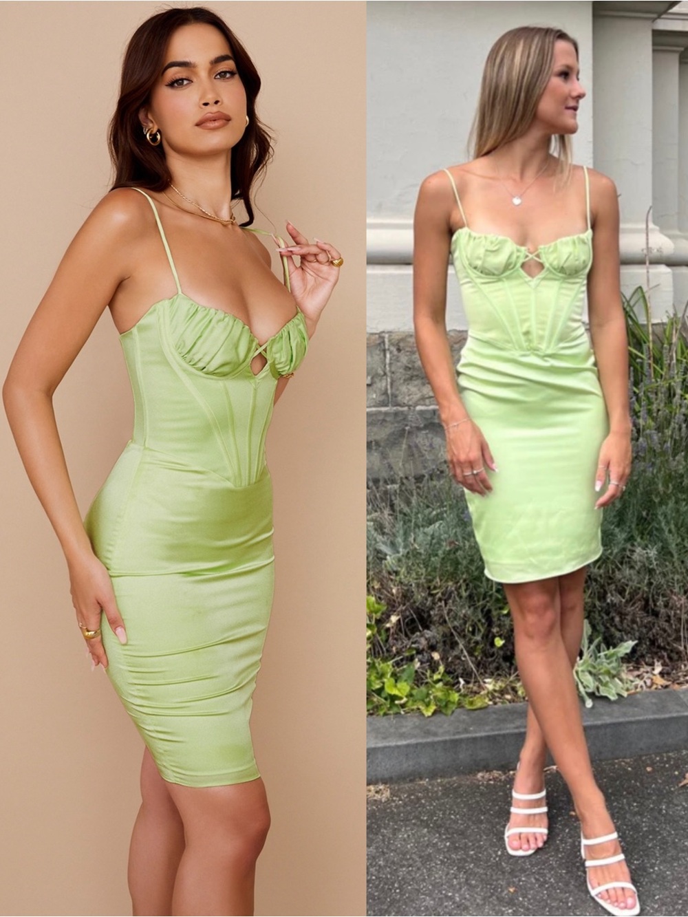HOUSE OF CB Mint Satin Sweetheart Neck Bustier Corset Bodice Bodycon Dress XS‎ - Picture 8 of 17
